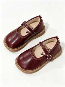 Girls' Simple British Style Spring/Autumn Soft Sole Burgundy Princess Shoes - Burgundy - View 1