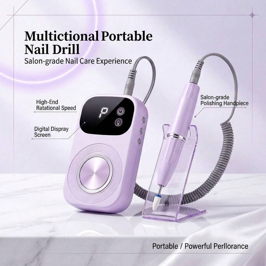 Rechargeable Electric Nail Drill, Portable Digital Display Nail File Machine, Professional Manicure And Pedicure Set, Suitable For Acrylic And Gel Nails