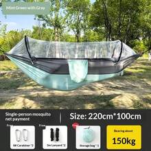 1 Set Automatic Pop-Up Double Hammock With Mosquito Net, Portable Camping Swing Bed With 2 Carabiners And 2 Straps, Weight-Bearing - Mint Green - View 1