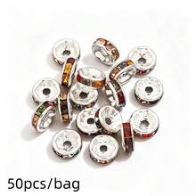 50顆金色調白色水鑽DIY手工隔珠，可用於珠寶製作項鍊，散珠，圓形帶孔 - 圓形隔珠 - 查看 9