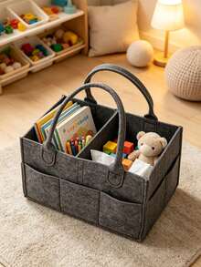 Felt Multi-Functional Tote Storage Bag/Tool Bag/Laundry Basket, Clothes Diaper Powder Cosmetics Toys Miscellaneous Items Organizer, Large Capacity Foldable Collapsible With Handle, Suitable For Home Bedroom Nursery Closet - Multicolor - View 11