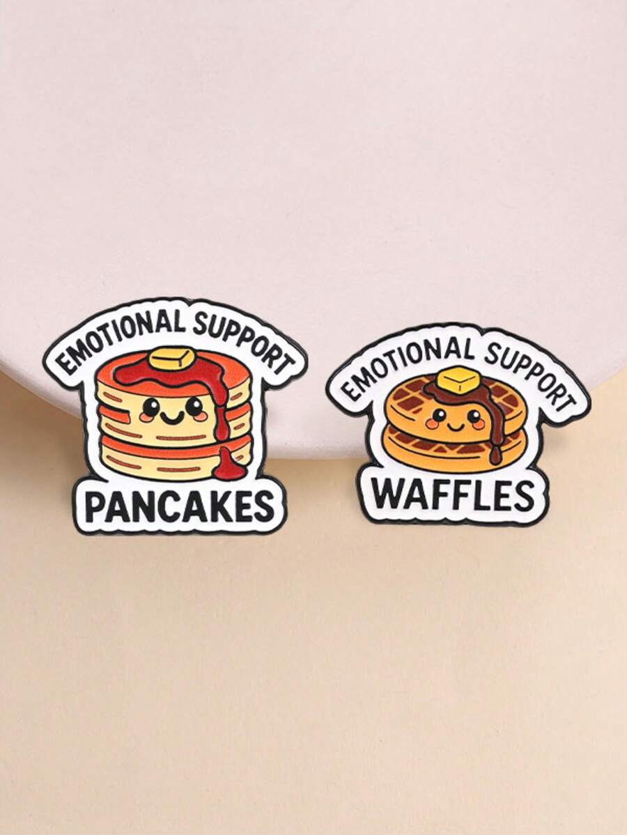 2pcs Cute "EmotionalSupport" Food Enamel Pin, Cartoon Waffle Pancake Badge, Fashion Clothes Bags Accessory, Gift For Dessert Lovers