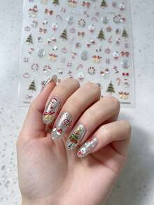 1 Sheet Gold Foil Christmas Nail Stickers, Xmas Tree Apple Snowman Self-Adhesive Nail Art Decorations - Multicolor - View 2