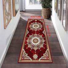 [Gold Diamond Velvet]1pc Red European Luxury Home Decor Carpet, Washable Kitchen Rug, High-Definition Non-Fading Printed Carpet, Rectangular Hallway Runner, Entrance Door Mat, Balcony Villa Corridor Carpet, Holiday Gift Decoration Choice - Red - View 4