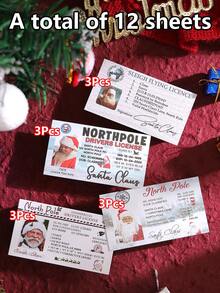4 Styles Santa Claus Sleigh Driver's License Cards, Vintage ID Layout, Printed With Santa Claus Portrait And North Pole Reindeer Text, American Retro Fun Style Suitable For Winter Christmas, Can Be Used As Surprise Props For Christmas Gift Box Matching, Family Party, Holiday Interactive Cards - Multicolor - View 14