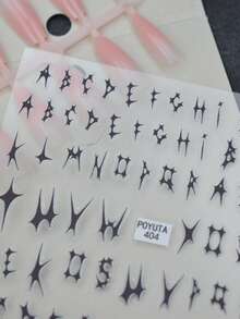 1pc Dark Floral English Letter Nail Stickers, Self-Adhesive Disposable New Technology Nail Decoration, Asymmetrical Shape, Gothic Style, Suitable For Daily Commute And Autumn Travel - Multicolor - View 4