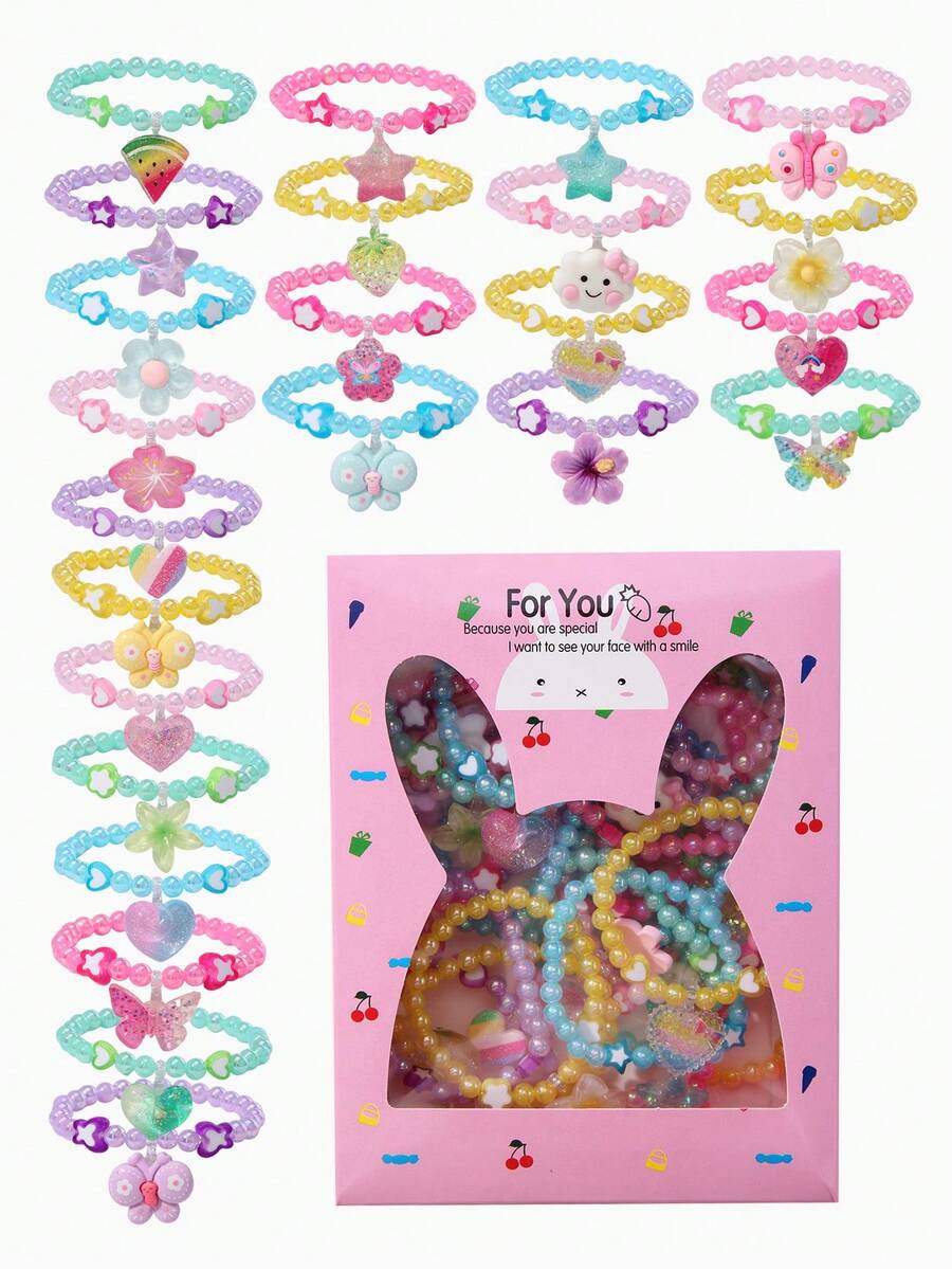 24pcs Kids Beaded Bracelet Gift Box Set, Girls Jewelry For Daily Holiday Party Birthday Gift