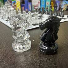 2 Pieces Set Of Transparent Crystal Style Plastic Chess Pieces And Foldable Rubber Chessboard Set, Portable And Rollable Chess, Family Outdoor Travel Board Game - Multicolor - View 4