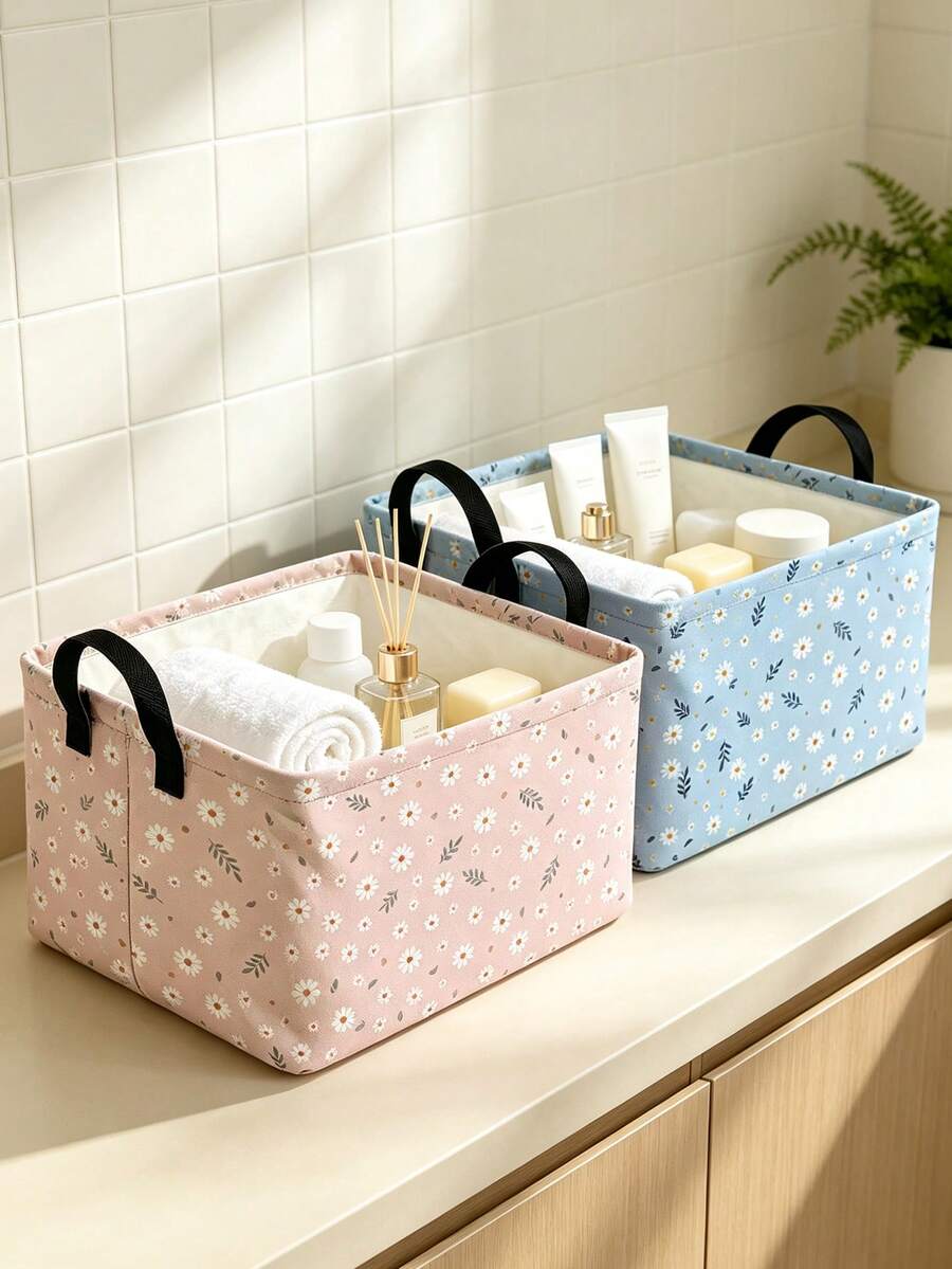 Rectangular Daisy Storage Basket,Collapsible Gift Basket With Handles,Books Box, Room Decor,Can Store Clothes, Cosmetics, Books, And Other Miscellaneous Items,Suitable For Bedroom, Bathroom, Kitchen, Office And Other Uses,Christmas Gift, Halloween Gift For Family And Friends - Multicolor - View 1
