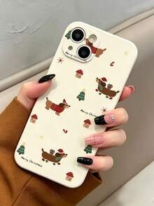 Fashionable Cute Personalized Christmas Tree Sausage Cute Dog Pattern Holiday Phone Case, Suitable Compatible With Iphone 18/18Pro/18ProMax/17/17Pro/17ProMax/16/16Pro/16ProMax/15/14/13/12/11 - Beige - View 4