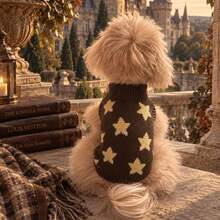 1pc Brown Star Print Knit Pet Turtleneck Sweater, Soft Warm Winter Vest Clothing, Suitable For Small Dogs And Cats, Pet Daily Wear - Coffee Brown - View 6