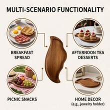 1pc Premium Rose Wood Serving Tray, Solid Wood Polished Easy Clean, Multi-Use Coffee Dessert Cheese Food Plate, Kitchen Accessory For Home Party Terrace Picnic, Table Decor For Living Room Bedroom, Halloween Christmas All Season Use - View 5