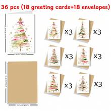 12Pcs Foldable Christmas Greeting Cards With Envelopes,6 Styles Watercolor Pink Gold Xmas Tree Folded Merry Christmas Blank Holiday Note Cards - Multicolor - View 12