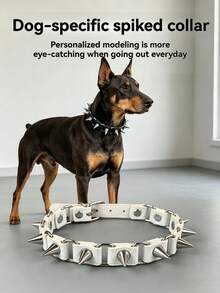 Punk Chain Link Spiked PU Leather Dog Collar, Adjustable Metal Cone Stud Pet Collar, Anti-Bite Cool Dog Neck Collar For Small Medium Dogs, Black & White Optional - Multicolor - View 4