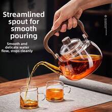 1pc 1000ml/35.2oz Heat-Resistant Glass Teapot With Removable Filter - Thick Bottom Suitable For Induction Cooktop, Suitable For Flower Tea, Herbal Tea And Loose Leaf Tea | Spring Home Tea Brewing Gift Set Suitable For Induction Cooktop And Tea Ceremony - Multicolor - View 2