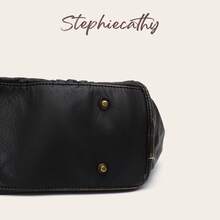 STEPHIECATHY Unisex Retro Casual Chic Street Style Washed PU Leather Tote Bag, Zipper Closure, Multi-Functional Pockets, - Black - View 5