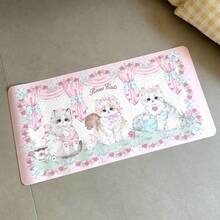 1pc Cute Pink Roses Cats Print PU Leather Large Desk Mat, Non-Slip Waterproof Mouse Pad, Easy Clean Desktop Protector, Kawaii Kitty Floral Bow Table Mat For Office Home Study Gaming Decor - View 3