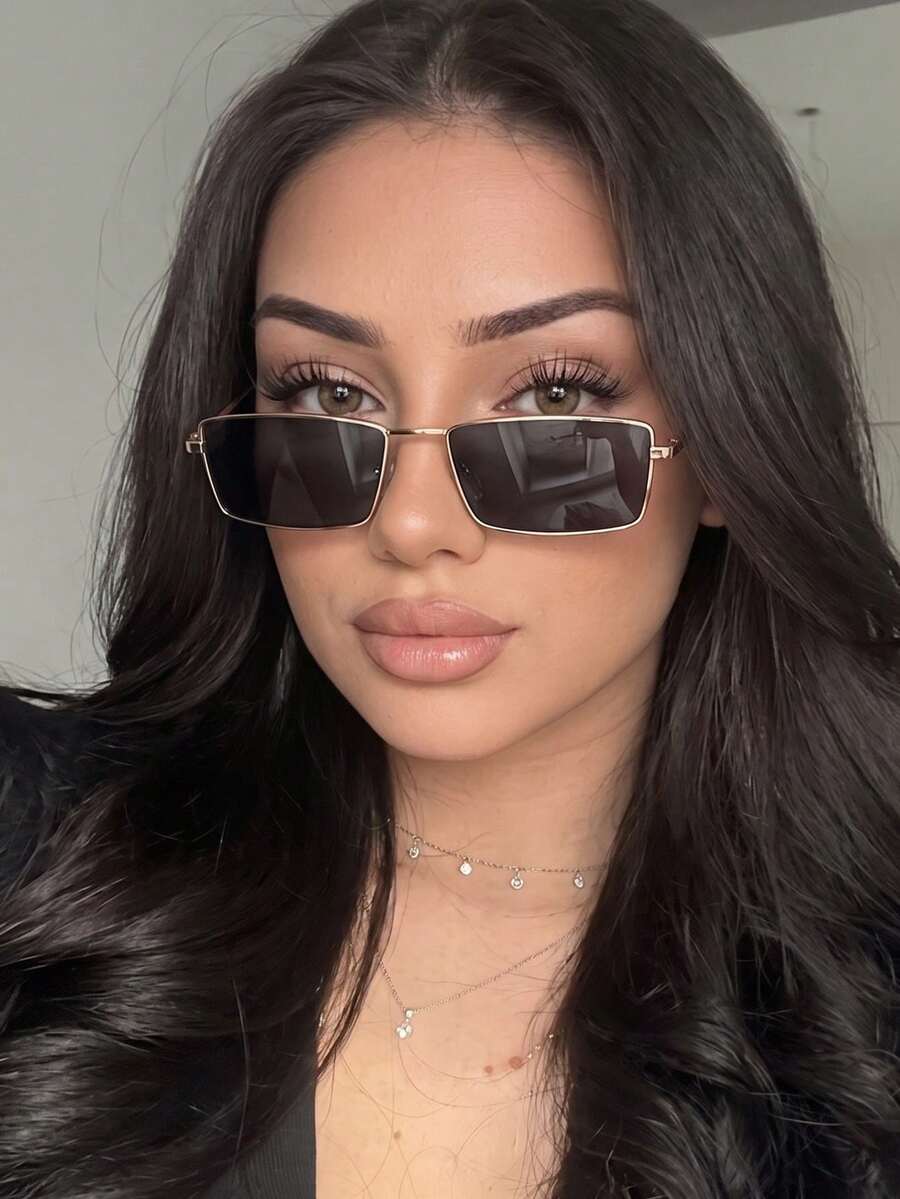 1 Pair Women's High-Quality Metal Rectangular Fashion Fashion Glasses For Vacation And Travel - Gold Gray - View 1