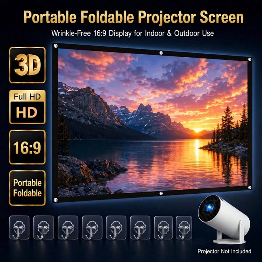 92/80/110 Inch Projector Screen With Aperture Exclusion Function, Upgraded Version (With Hooks), 16:9 Aspect Ratio, Foldable, Wrinkle-Resistant, Suitable For Home Theater And Indoor/Outdoor Projection, Ideal Gift Choice, Projector Accessory