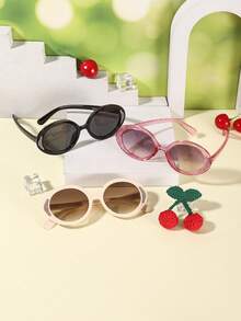 3pcs 3-8Y Girls Round Glitter Decor PC Frame Fashion Eyeglasses For Party & Daily Dressing With Glasses Box - Multicolor - View 4