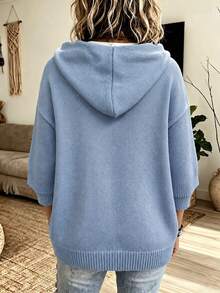 Women's Knit Pullover Sweatshirt, Plus Size Long Sleeve Regular Fit Pullover Sweatshirt, Suitable For Autumn/Winter Daily Wear - Blue - View 5