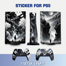 Full Set Protective Stickers Compatible With PS5 Disc Edition, Ink Wash Landscape Personalized Pattern, Removable No-Residue Anti-Scratch Film, Compatible With Console And DualSense Controller - View 11