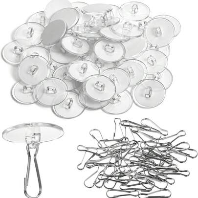 Piriuuo 50 Pcs Self-Adhesive Ceiling Hooks No-Drill Ceiling Discs Clear Round Suction Cup Removable Wall Hanger Sticky Hooks Hanging Ceiling Hooks For Festival Wedding Christams Ceiling Decorations