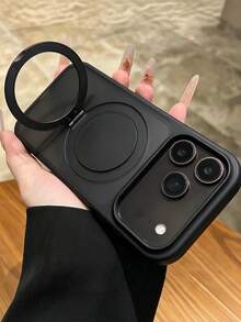 Matte Skin-Feel Magnetic Kickstand Phone Case Compatible With IPhone 18 17 16 15 14 13 Pro Max Wireless Charge Ring HOlder Premium Look Fingerprint-Resistant Shockproof Protective Cover - Black - View 2