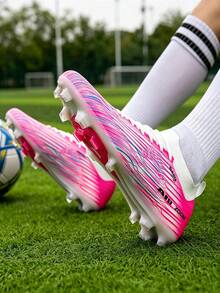 男士耐用防滑人造草皮足球鞋，透氣戶外訓練與比賽足球靴，青少年足球鞋 - 粉色 - 查看 5