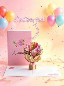 1 Set Customized Pop-Up 3D Carnation Bouquet Greeting Card With Envelope, Perfect Holiday Blessing Card Suitable For Valentine's Day, Mother's Day, Teacher's Day And Other General Holidays - Single Piece - View 1