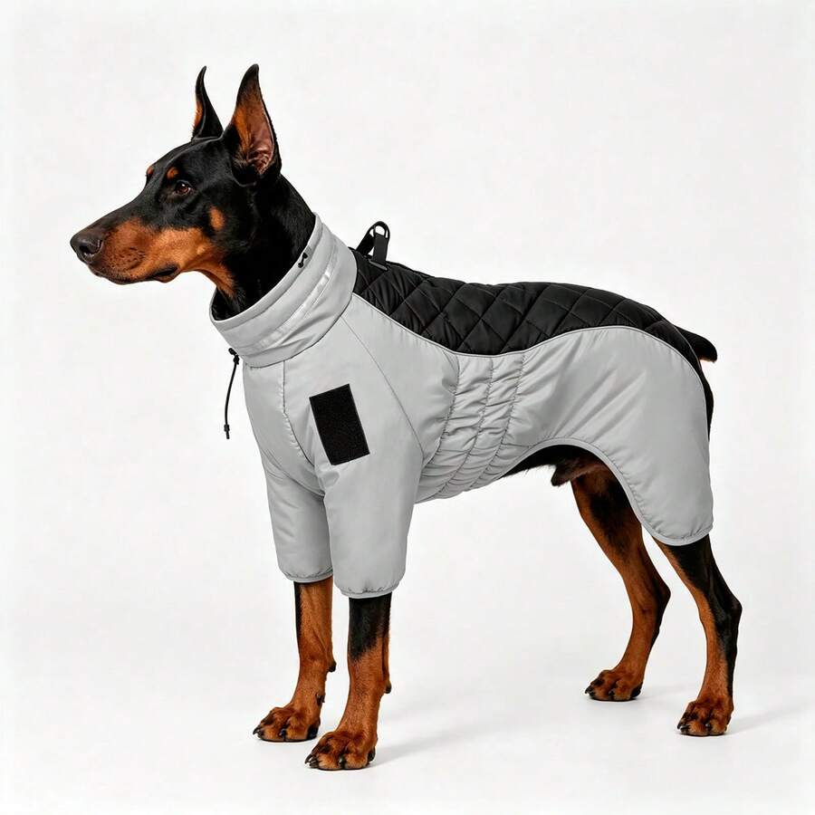 Medium To Large Dog 2-Legged Winter Warm Jacket With High Collar And Reflective Strip, Hook And Loop Closure For DIY, Windproof And Warm Outdoor Pet Clothing (Suitable For Doberman, Labrador, Dalmatian, Great Dane, Shepherd, German Shepherd, Etc.)