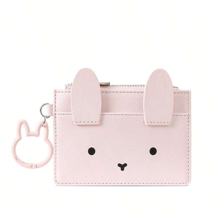 Women Cartoon Rabbit PU Small Wallet, Portable Multi Card Slots Card Holder, Zipper Coin Pocket With Rabbit Shaped Keychain Lightweight Mini Purse