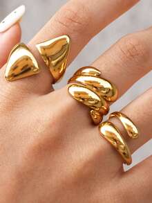 3pcs/1pc Women's Stainless Steel Chunky Gold Ring Set, Water Drop Vintage Bohemian Style Rings, Stackable Personalized Accessories, Suitable For Daily Wear, Dating, Party, Vacation, Great Gift Choice - Multicolor - View 4