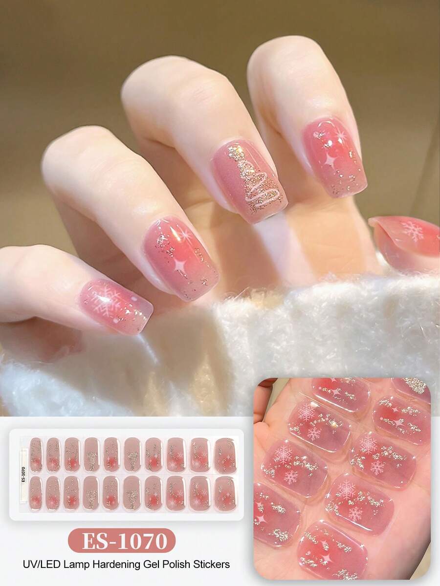 Christmas Semi Cured Gel Nail Strips, 20Pcs Long Lasting Salon Quality Wraps, Easy Apply & Remove Gel Nail Stickers With UV Light