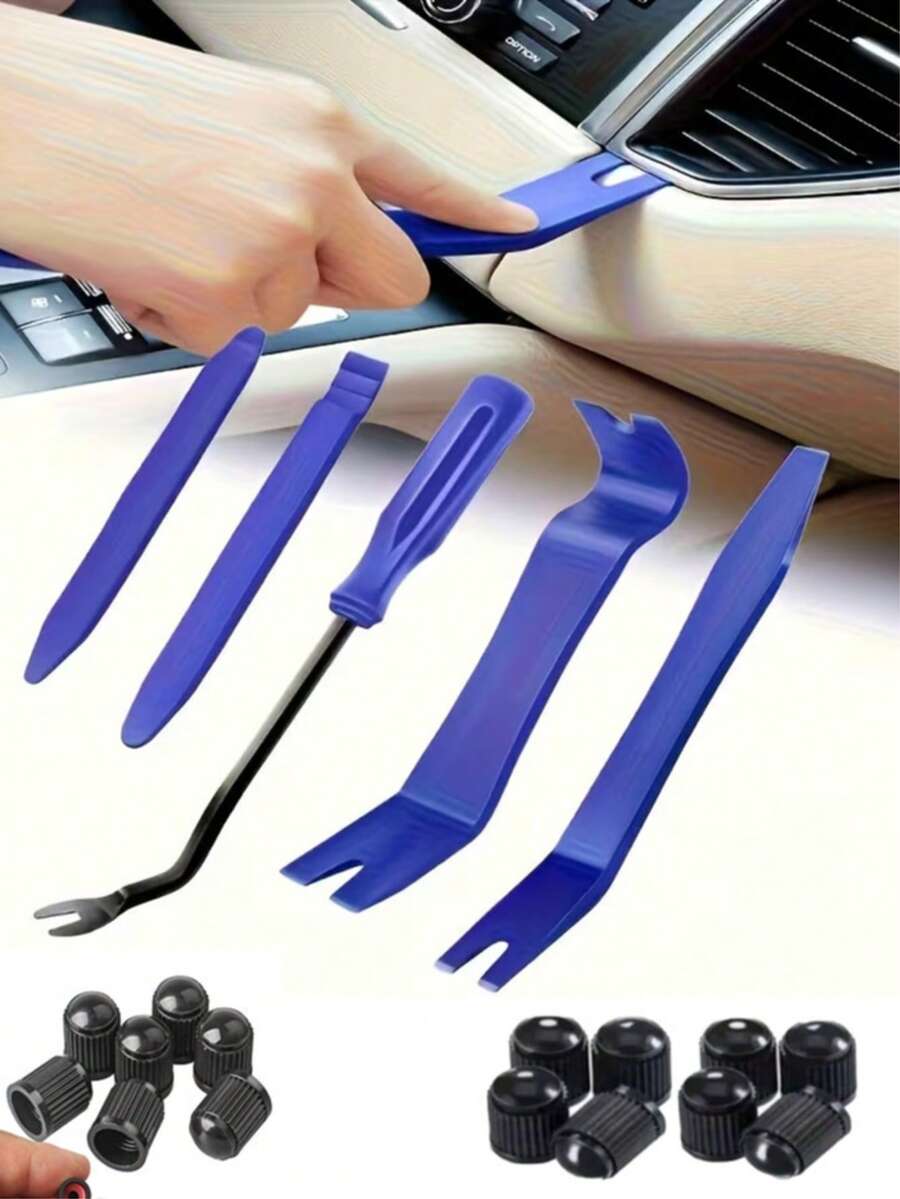 汽車飾條拆卸工具組，夾式撬棍工具組配防刮塑料，汽車內飾緊固件拆卸車身維修套件，適用於車門面板與緊固件、中央控制台、汽車內飾拆卸，汽車必需品，汽車配件