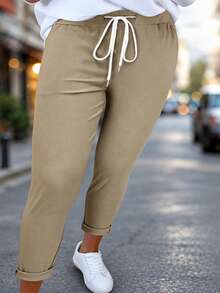 New Arrival Fashion Plus Size Women's Casual Drawstring Long Pants, Versatile For All Seasons - Khaki - View 1