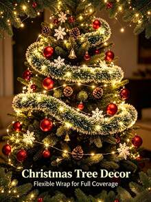 1 buah Garland Payet Jarum Pinus Hijau Tua Natal - Dipadukan dengan Rumbai Putih dan Strip Lampu LED, Ditenagai USB, 8 Mode Peredupan, Cocok untuk Dekorasi Pohon Natal Dalam Ruangan, Berlaku untuk Pesta Pernikahan, Liburan, Ulang Tahun, dan Lampu Hias Rumah - MultiWarna - View 4