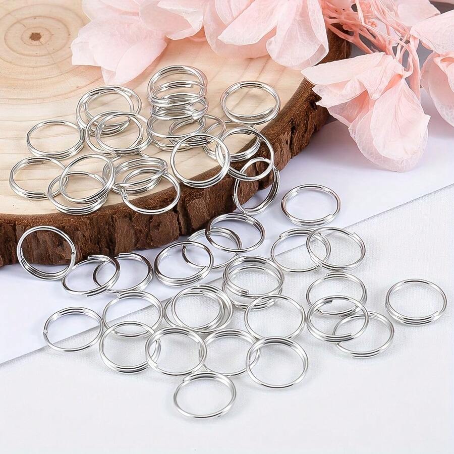 50pcs Silver Double Jump Rings, Key Rings, Used For Making Keychain Accessories, DIY Handmade Craft Assembly Connection Rings, Jewelry Making Accessories, Bag Accessories, Pet Accessories, Handmade Beaded Chains, Pendant Earring Clasps, Spacer Bead Connectors, Bag Keychain Clasps, Open Jump Rings, O-Ring Connectors, Double Loop Keychain Connection Rings DIY Supplies - Double Hoop Earrings - View 1