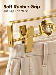 (Halloween ) 4pcs/2pcs Premium Aluminum Alloy Adjustable Pants Hanger, No-Crease Pants & Skirt Storage Rack, Closet Organizer, Dorm Hanging Pants Rack - Gold - View 9