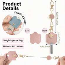 PU Leather Retractable Keychain With Key Cover, 40cm Pull Cord Key Pendant, Snap Button Protective Key Case, Anti-Scratch Key Protector With Lobster Clasp, Suitable For Daily Use - Leather Keychain Case - View 4