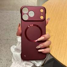 بطانية هاتف مغناطيسي بدون إطار مطلي بالكهرباء فائق النحافة، متوافق مع آيفون 18 برو ماكس 18 برو، غلاف واقي مقاوم للصدمات مطفي، متوافق مع 17 إير 16 15 13 12 14 بلس - أحمر كرزي - مشاهدة 4