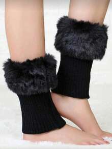 1 Pair Knitted Leg Warmers, Solid Color Knitted Fluffy Leg Cuffs, Short Style, Y2k, Cozy - Multicolor - View 8