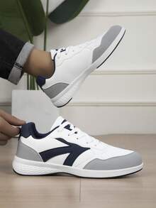 Men's Low-Top Lace-Up Sports Casual Shoes With Colorblock Design, All-Season - White Orchid - View 3