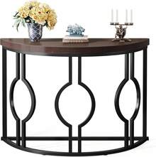 Mesa Consola de Media Luna para Entrada, Mesa Recibidor, Mesa Semicircular para Sala, Mesa Consola para Pasillo, Mesa de sofá Semicírculo Industrial de 43 Pulgadas con Base Geométrica, Mesa Decorativa de Madera para Sala de Estar, Pasillo, Vestíbulo y Entrada - Marrón rústico - Ver 9