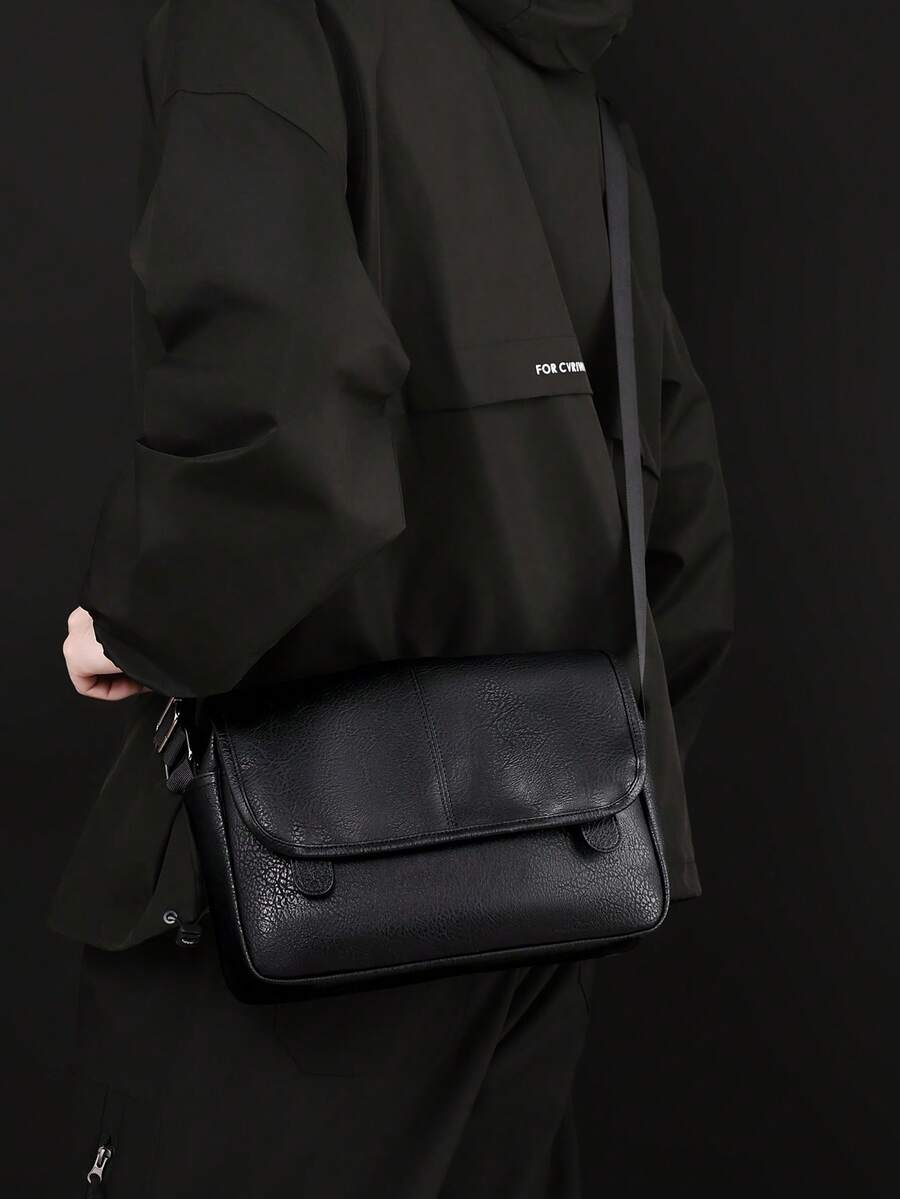 Men's Retro Soft Leather Mailman Bag Flip Cover Large Capacity Crossbody Bag Business Casual Briefcase Shoulder Bag - Black - View 1