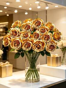 1/5/12/20 Pcs Gold 20-Inch Valentine's Day Gift Flowers Artificial Roses, High-End Artificial Roses, Suitable For Home Decor, Wedding Decor, Bridal Bouquets, Wrist Flowers, Bouquet Making. Suitable For Home, Restaurant - Gold - View 7