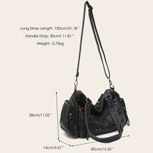 STEPHIECATHY Solid Color Washed PU Leather, Zipper Closure, Multi-Pocket Design, Women's Shoulder Crossbody Bag, Casual & Practical, Suitable For Daily Life - Black - View 8