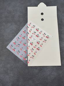 1pc Red Cherry & Small Heart Nail Stickers, White Daisy & Music Note Nail Decals, Autumn Self-Adhesive Glitter Nail Art, Asymmetrical Shape, Sweet Style, Suitable For Daily Commute - Multicolor - View 7