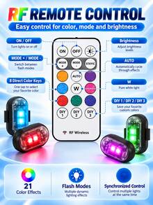 1/2/4/6pcs LED Atmosphere Light Strip With Remote Control, 8 Colors 10 Modes, USB Rechargeable, LED Emergency Warning Light/Motorcycle Light/LED Flashing Positioning Wireless Light, Suitable For Car/Bicycle/Drone/Truck/RC Airplane - Airplane Light - View 9