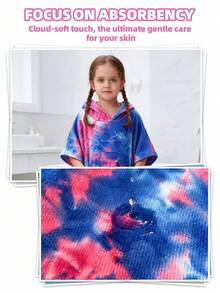 SHENG CHUN 1pc Children's Swim Cover-Up, With Pockets, Beach Essential, Bathroom Essential, Handmade Tie-Dye Bath Towel, Random Tie-Dye, Summer Vacation Essential, Ultra-Fine Fiber Fabric, Instant Water Absorption, Lightweight And Comfortable, Soft Fabric, Non-Irritating To Skin - Berries - View 8